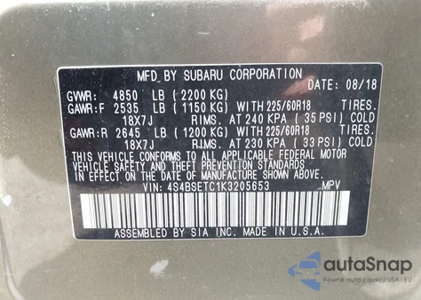 2019 Subaru Outback from USA, damaged, VIN 4S4BSETC1K3205653